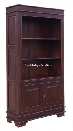 BO 606-KL Name: Open bookcase 2 doors 2 shelves & 1 extensible shelve. Size: W=110 x D=41 x H=220 cm Wood: Solid mahogany
