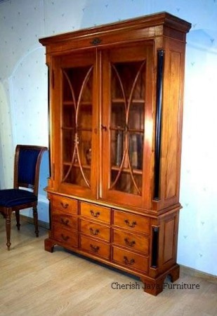 Code: GBO-005 Name: Display Cabinet 9 drwrs & 2 doors Size: H=200 x W=130 x D=35 cm Wood: Solid Mahogany wood.